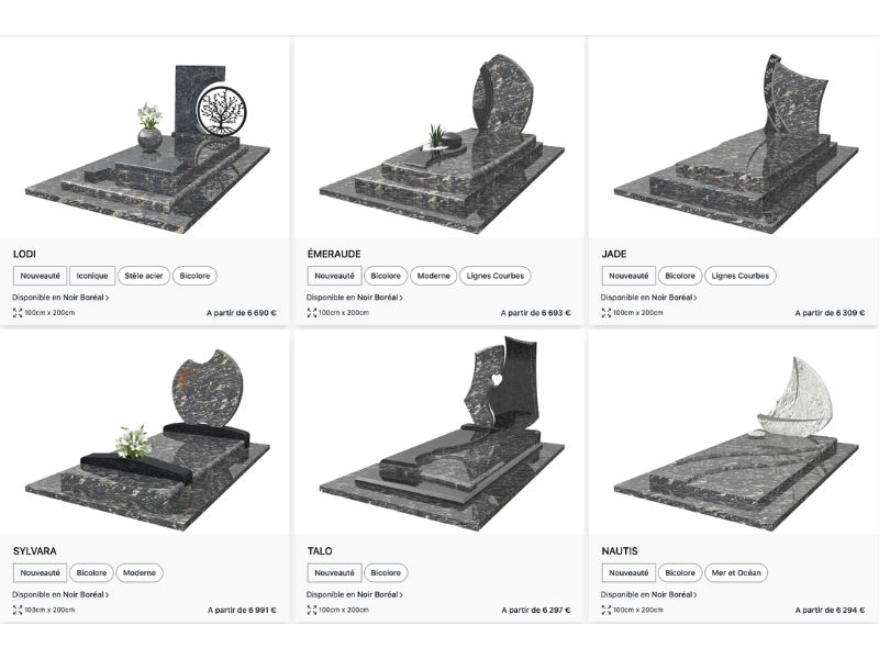 Monuments avec du granit Noir Boréal