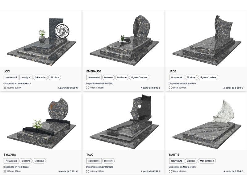 Monuments avec du granit Noir Boréal