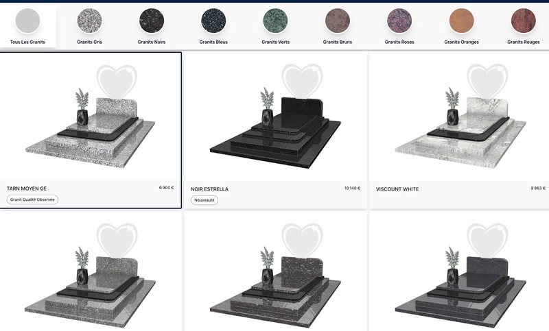 Collection de monuments en granit et acier