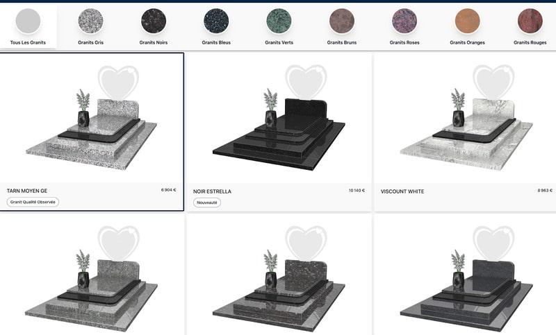 Collection de monuments en granit et acier