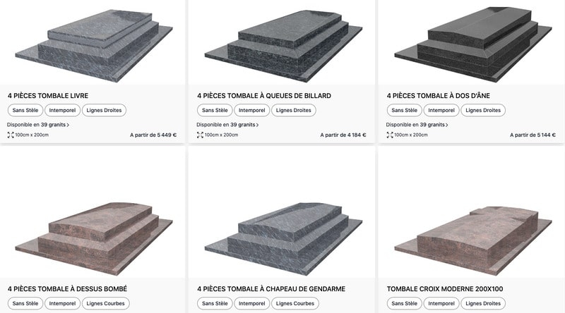 Différentes formes de tombales sans stèle