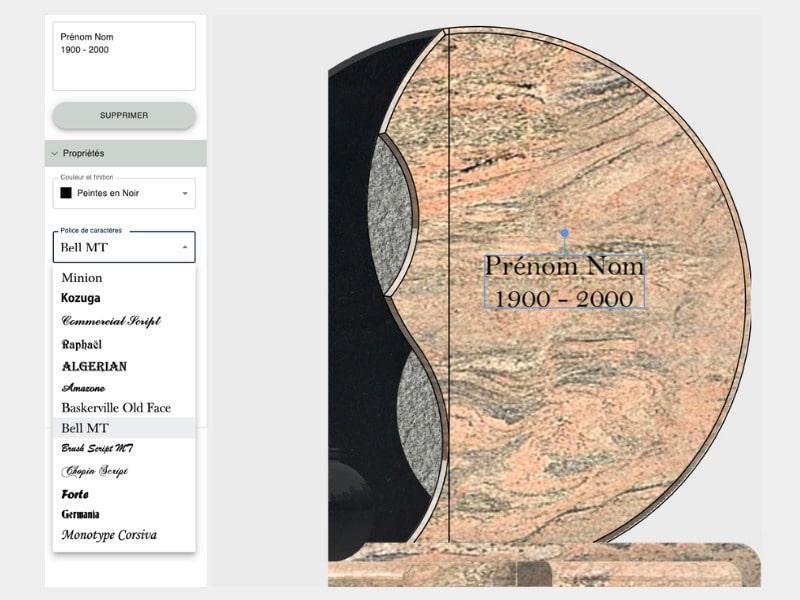 choix du texte et style de gravure sur stèle