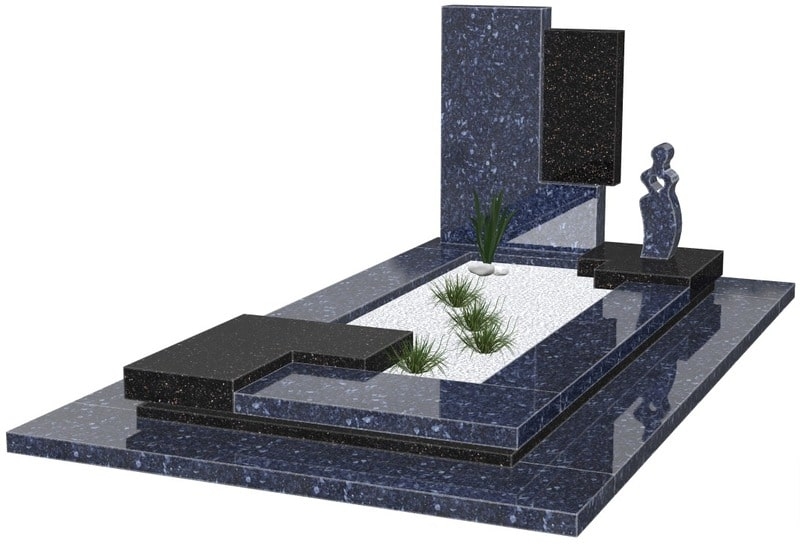 pierre tombale moderne bicolore bleue et noire