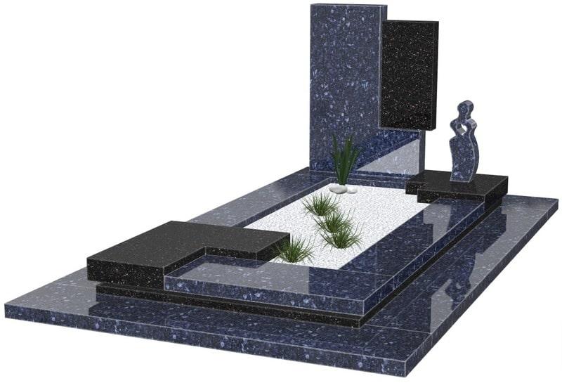 pierre tombale moderne bicolore bleue et noire