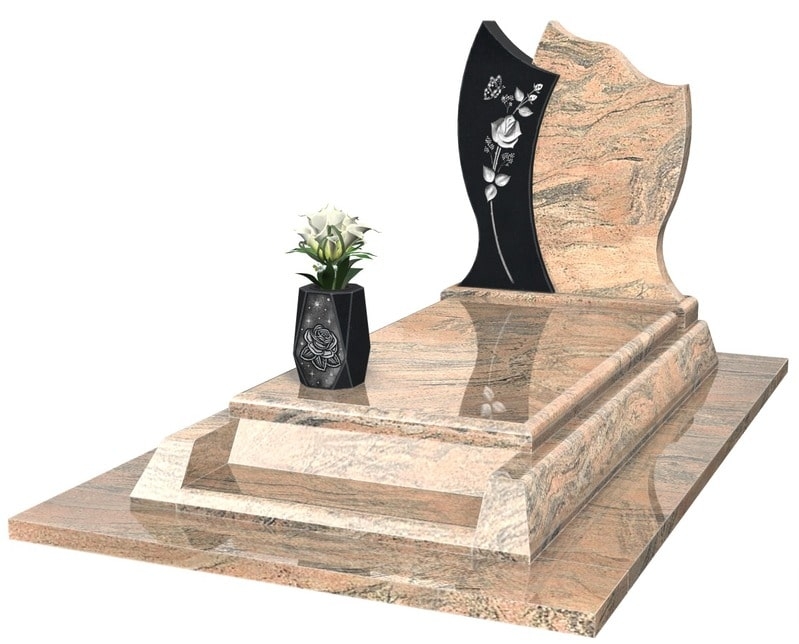 monument bicolore avec vase noir gravé