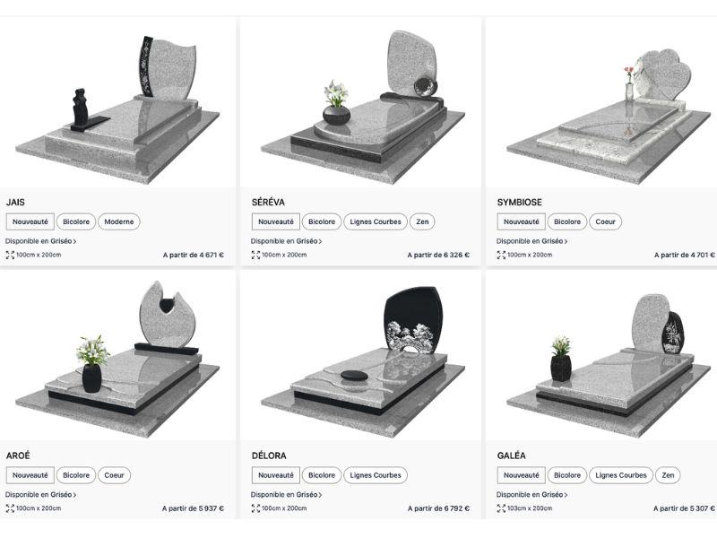 Collection de monuments en granit griséo