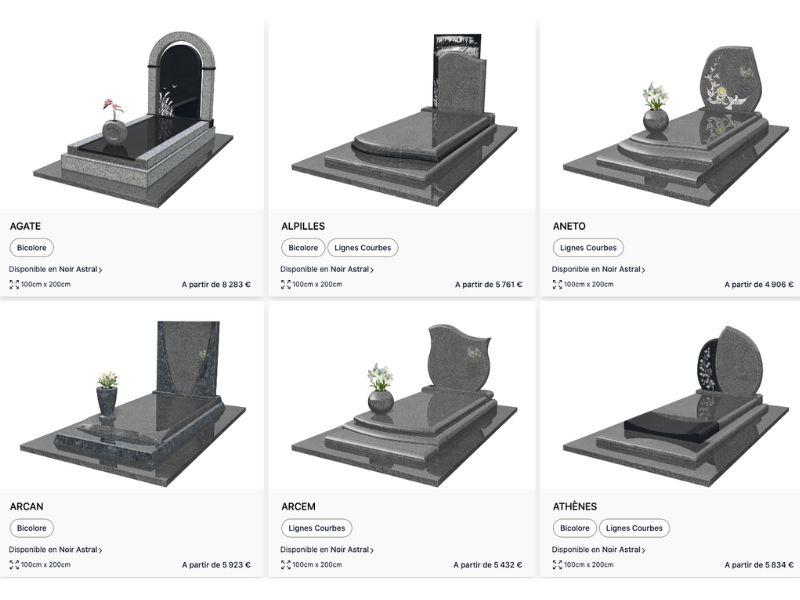 Collection de monuments en granit noir astral