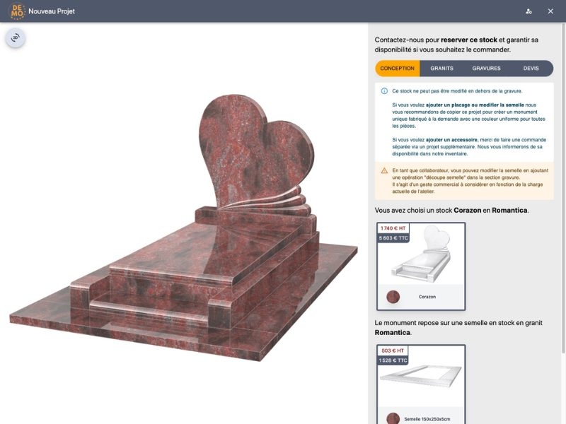 Ouverture du configurateur pour la commande stock