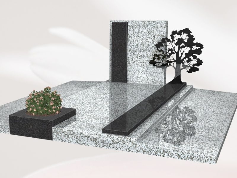 Stèle en acier associée à une double stèle granit