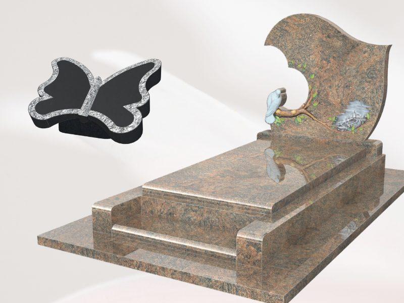 Monument avec objet funéraire en forme d'oiseau ou de papillon
