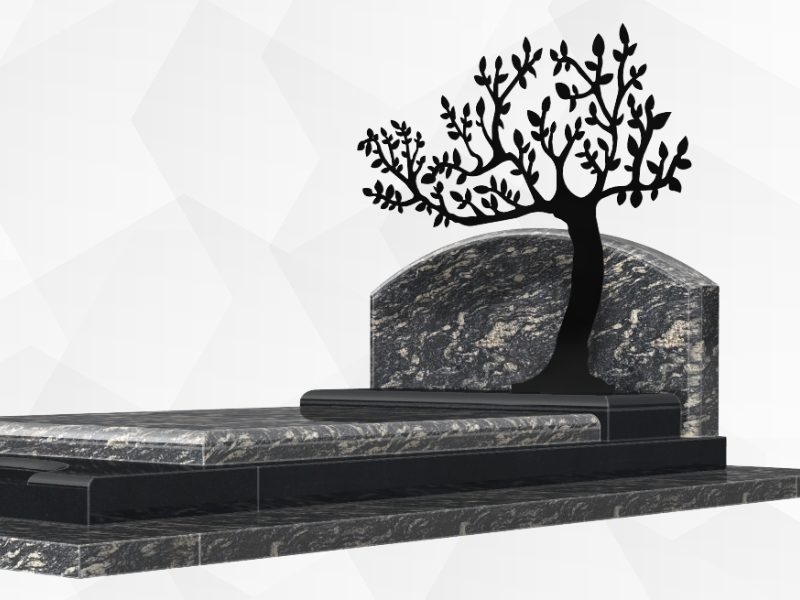 Monument avec stèle acier arbre de vie et stèle en granit Tavéli