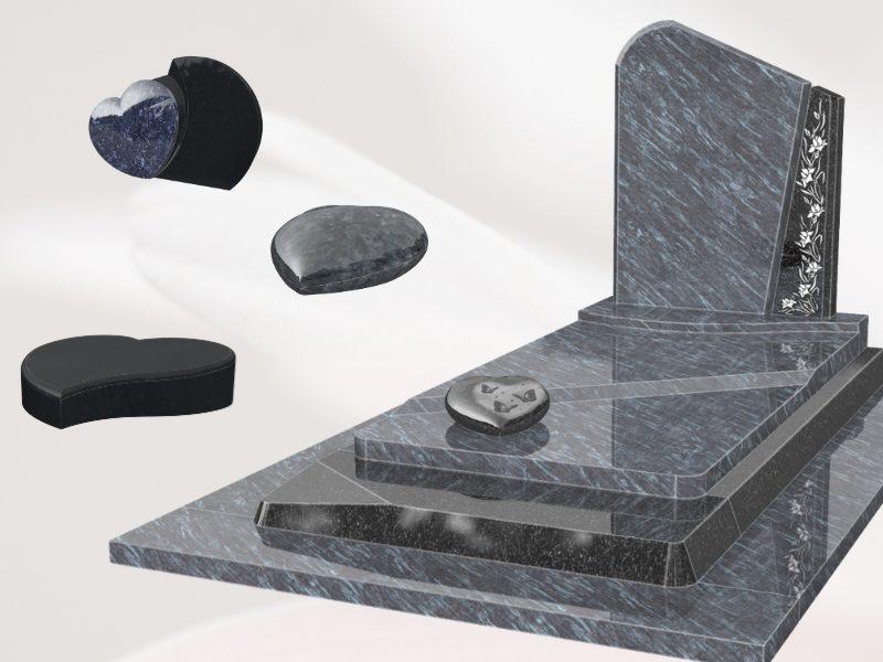 Objets funéraires en granit en forme de coeur