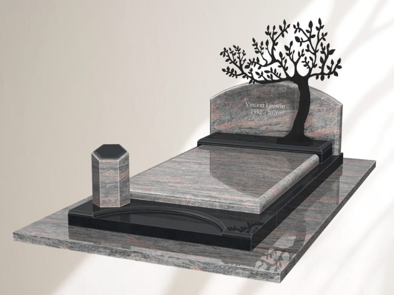 granit rose avec gravure sur monument funéraire